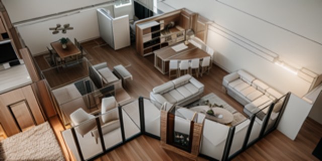 Aerial view of the open-plan interior from mezzanine level
